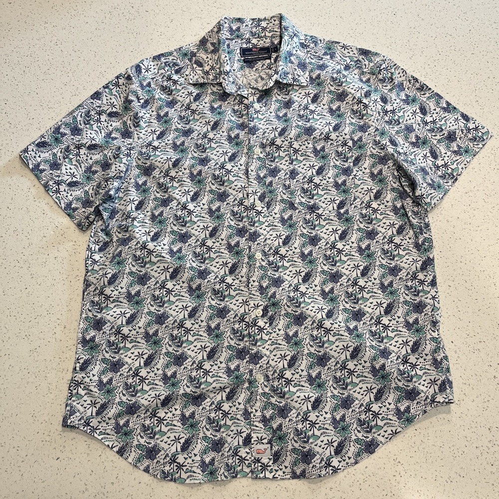 Vineyard Vines classic fit murray shirt short sleeve floral L‎ Men blue AOP